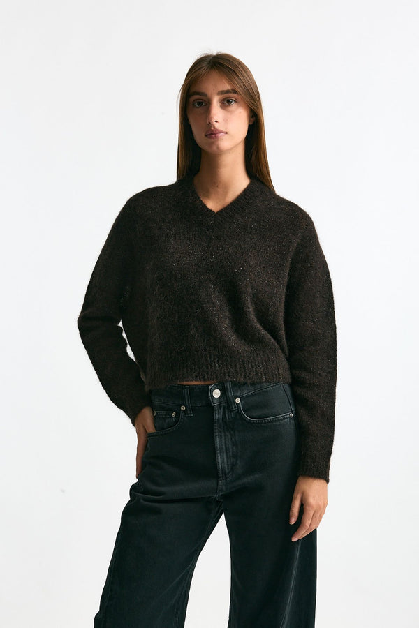 Maglia scollo a v in alpaca marrone women Scaglione