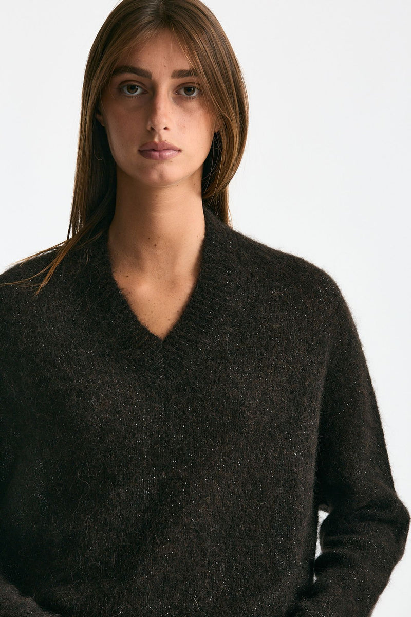 Maglia scollo a v in alpaca marrone women Scaglione - 5