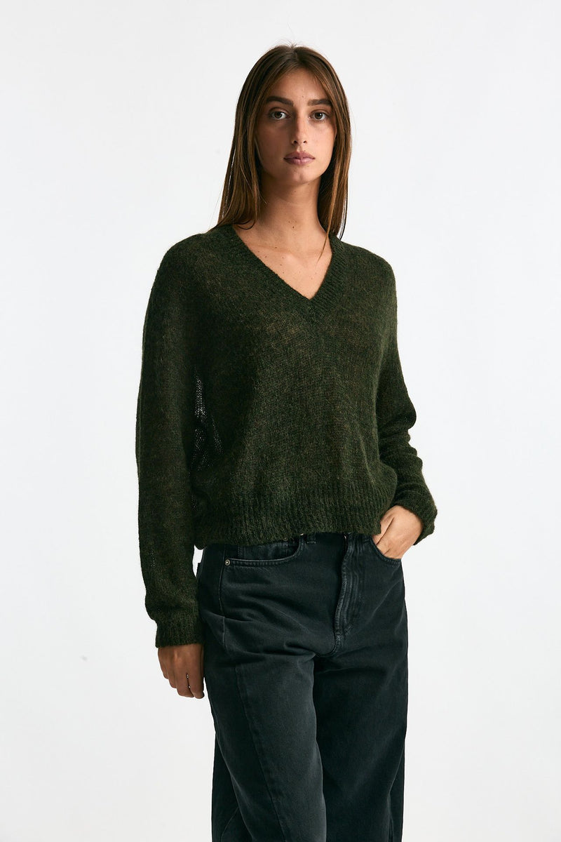 Maglia scollo a v in alpaca verde bosco women Scaglione - 3