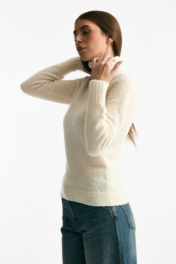 Dolcevita basic in lana e cashmere grigio bianco women Scaglione