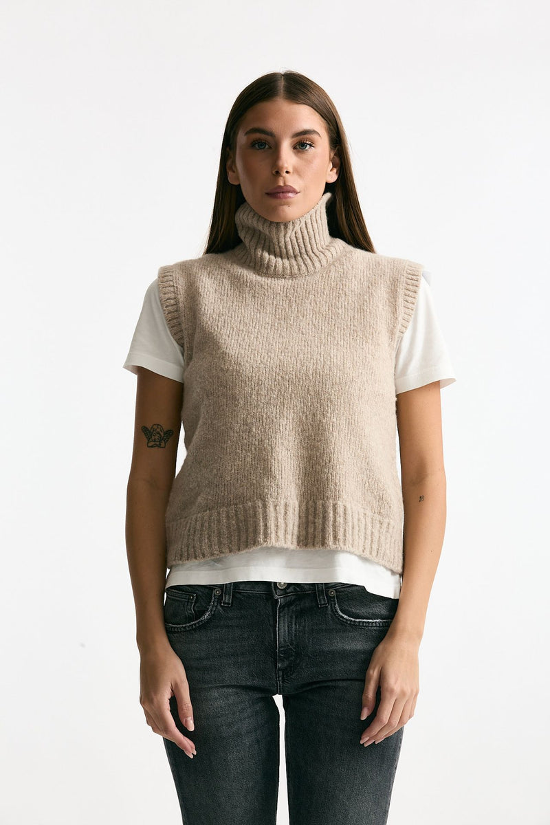 Maglia gilet in lana e cashmere beige women Scaglione - 1