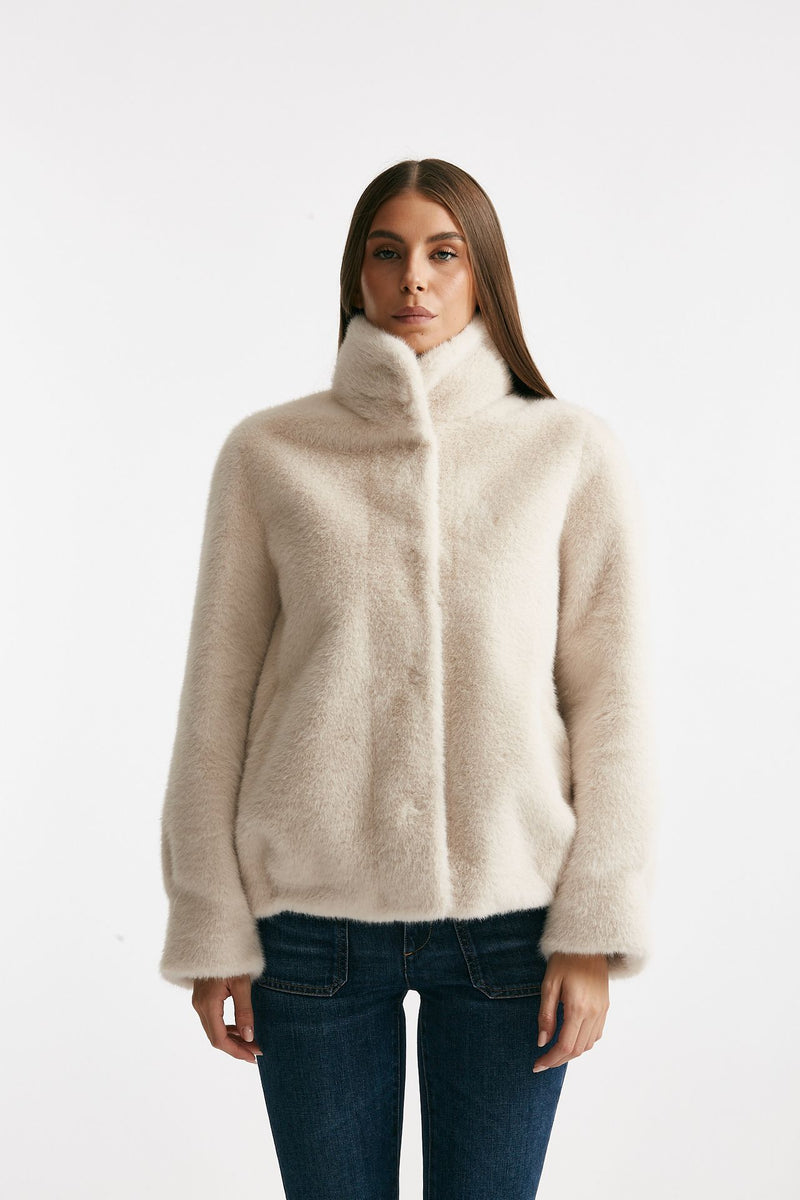 Eco fur crop panna collo alto women Myskin - 3