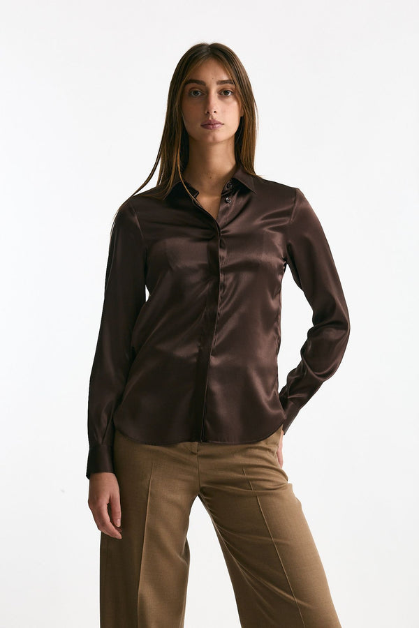 Camicia in pura seta marrone women Tagliatore