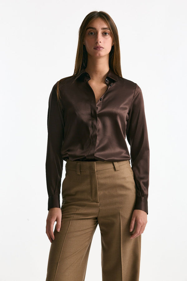 Camicia in pura seta marrone women Tagliatore