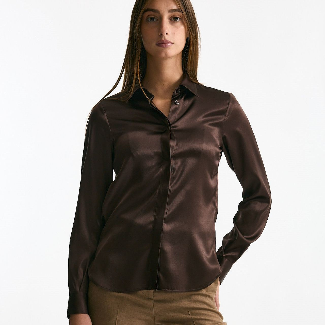 Camicia in pura seta marrone women Tagliatore - 6