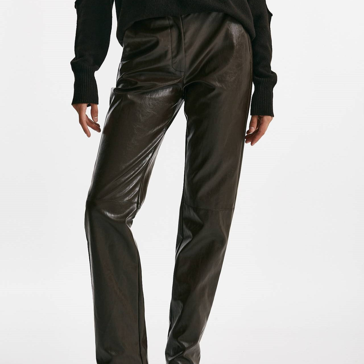 pantalone dritto in eco pelle cioccolato vita alta women Federica tosi - 6