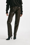 pantalone dritto in eco pelle cioccolato vita alta women Federica tosi - 1
