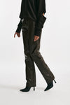 pantalone dritto in eco pelle cioccolato vita alta women Federica tosi - 2