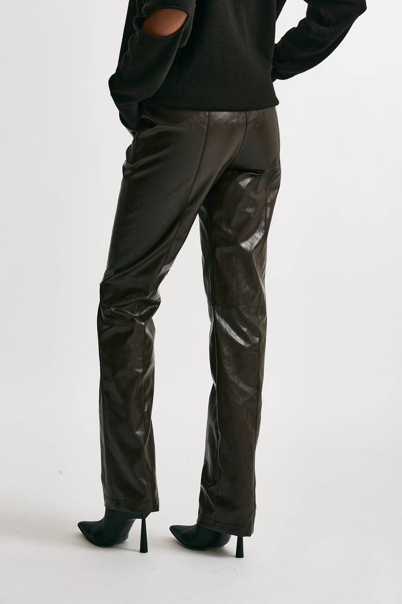 pantalone dritto in eco pelle cioccolato vita alta women Federica tosi - 3