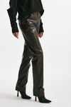 pantalone dritto in eco pelle cioccolato vita alta women Federica tosi - 4