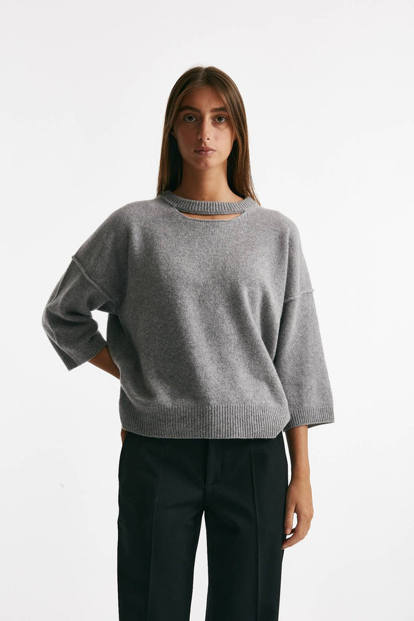 maglia cut off grigio melange women Federica tosi