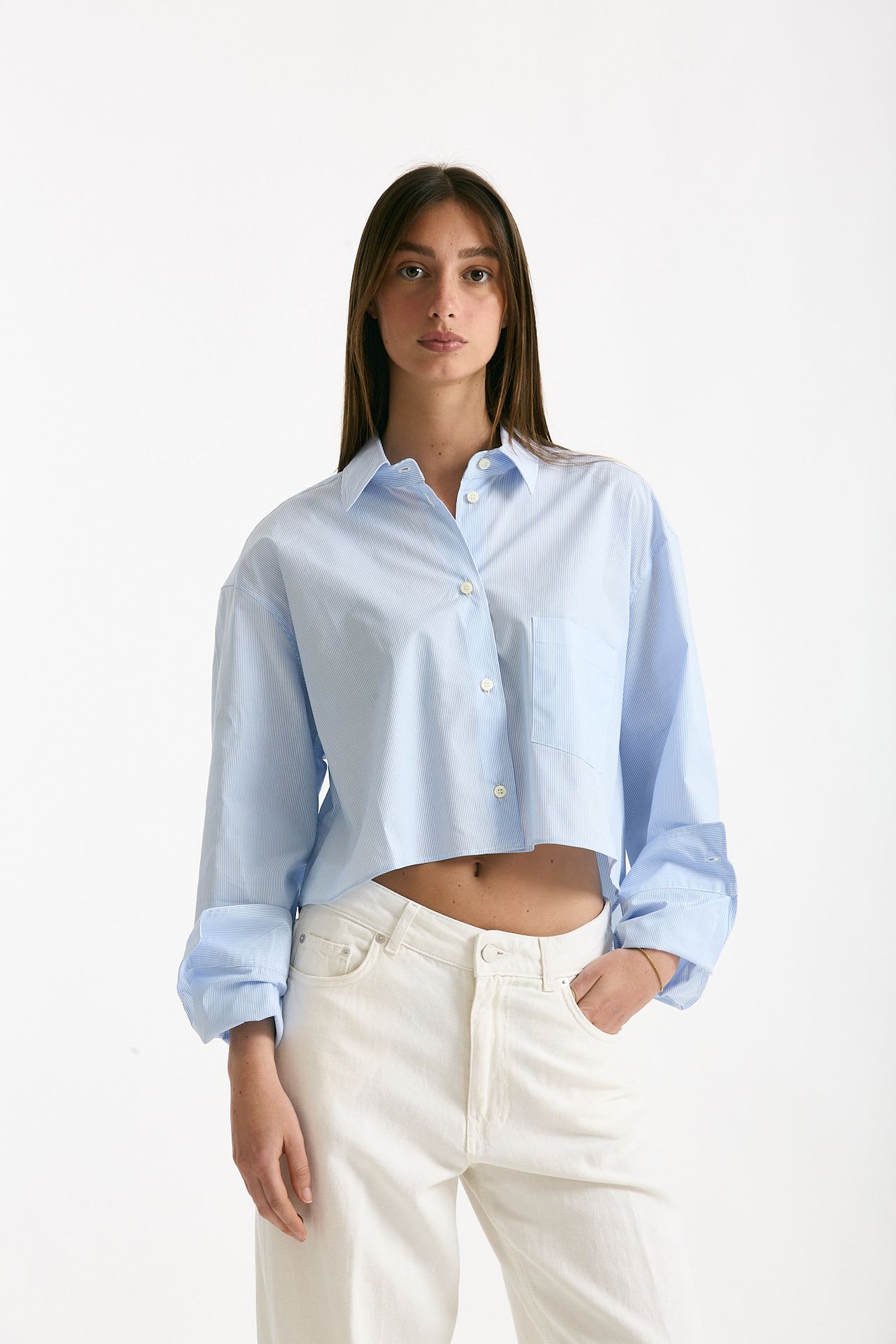Camicia crop rigata azzurra e bianca women The andamane - 1