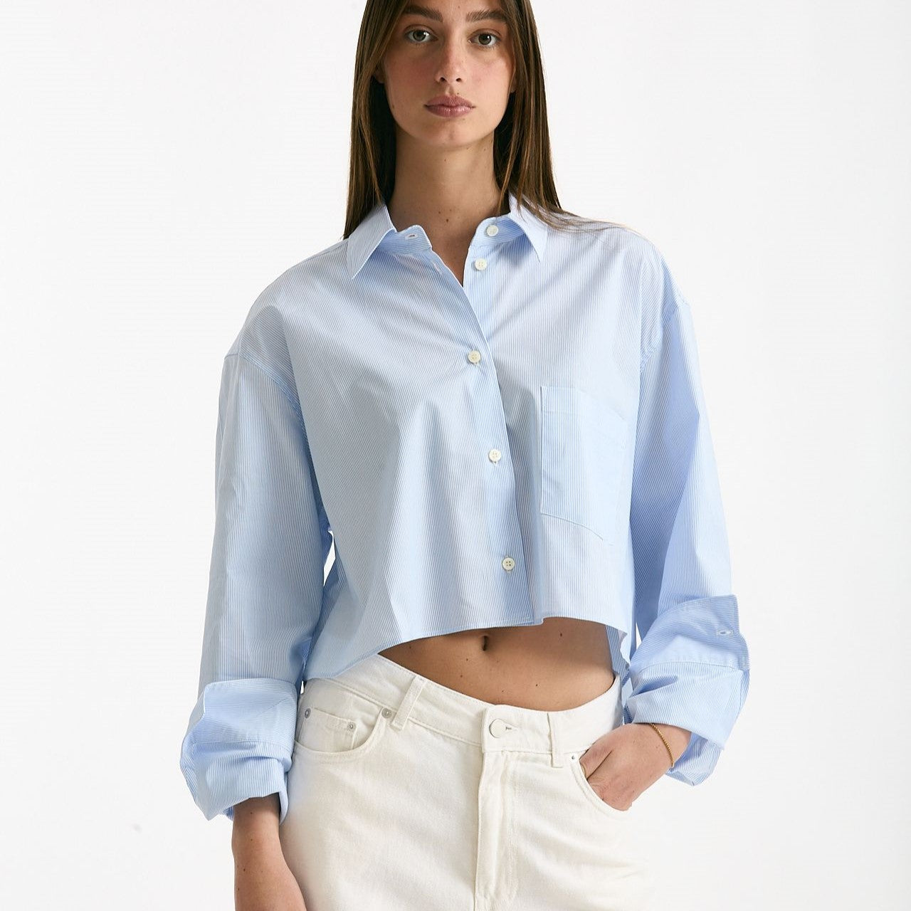Camicia crop rigata azzurra e bianca women The andamane - 7