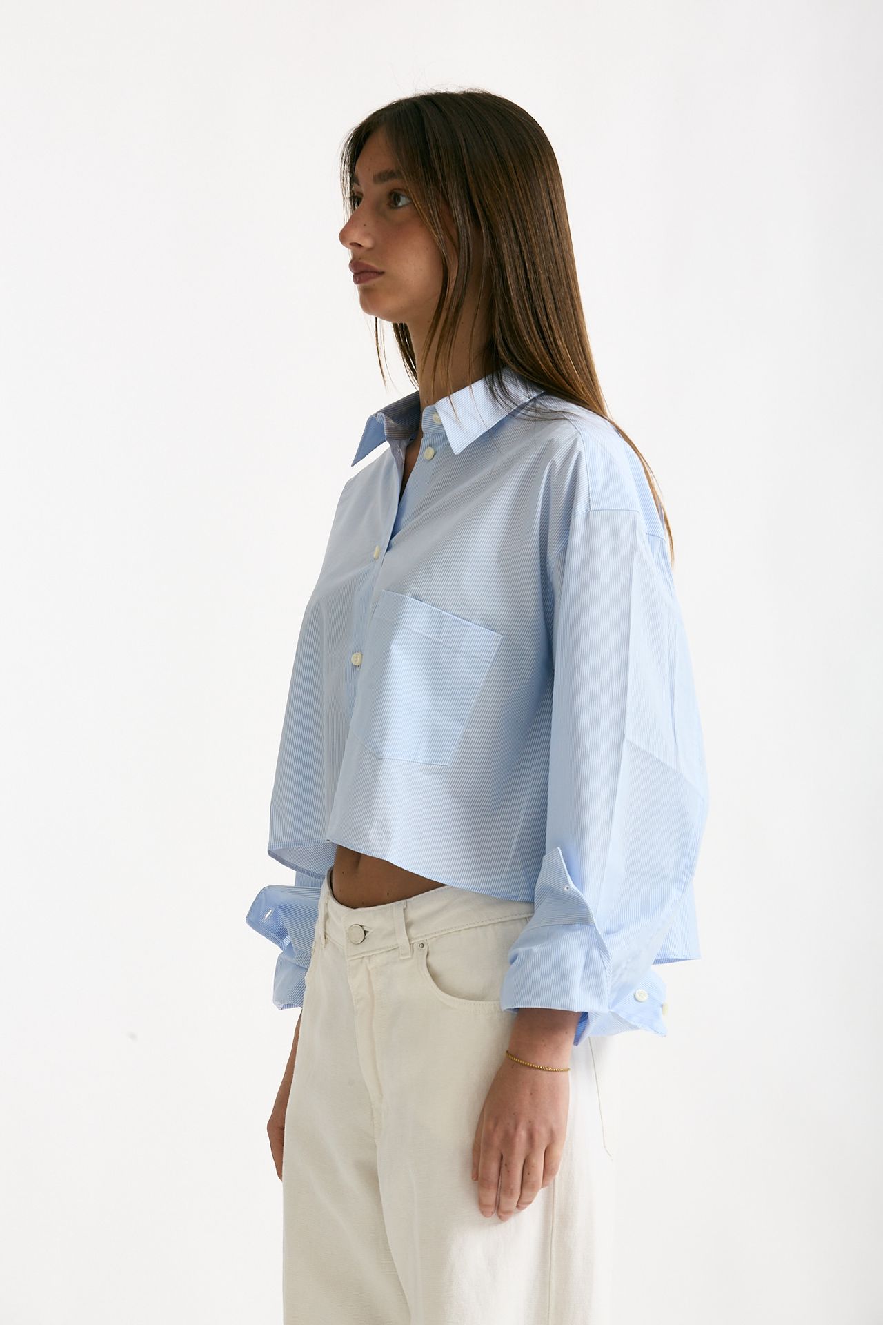 Camicia crop rigata azzurra e bianca women The andamane - 2