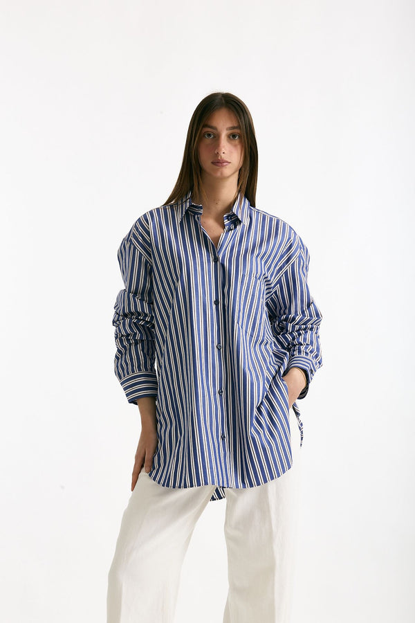 Camicia over Rigata blu bianca e bordeaux women The andamane
