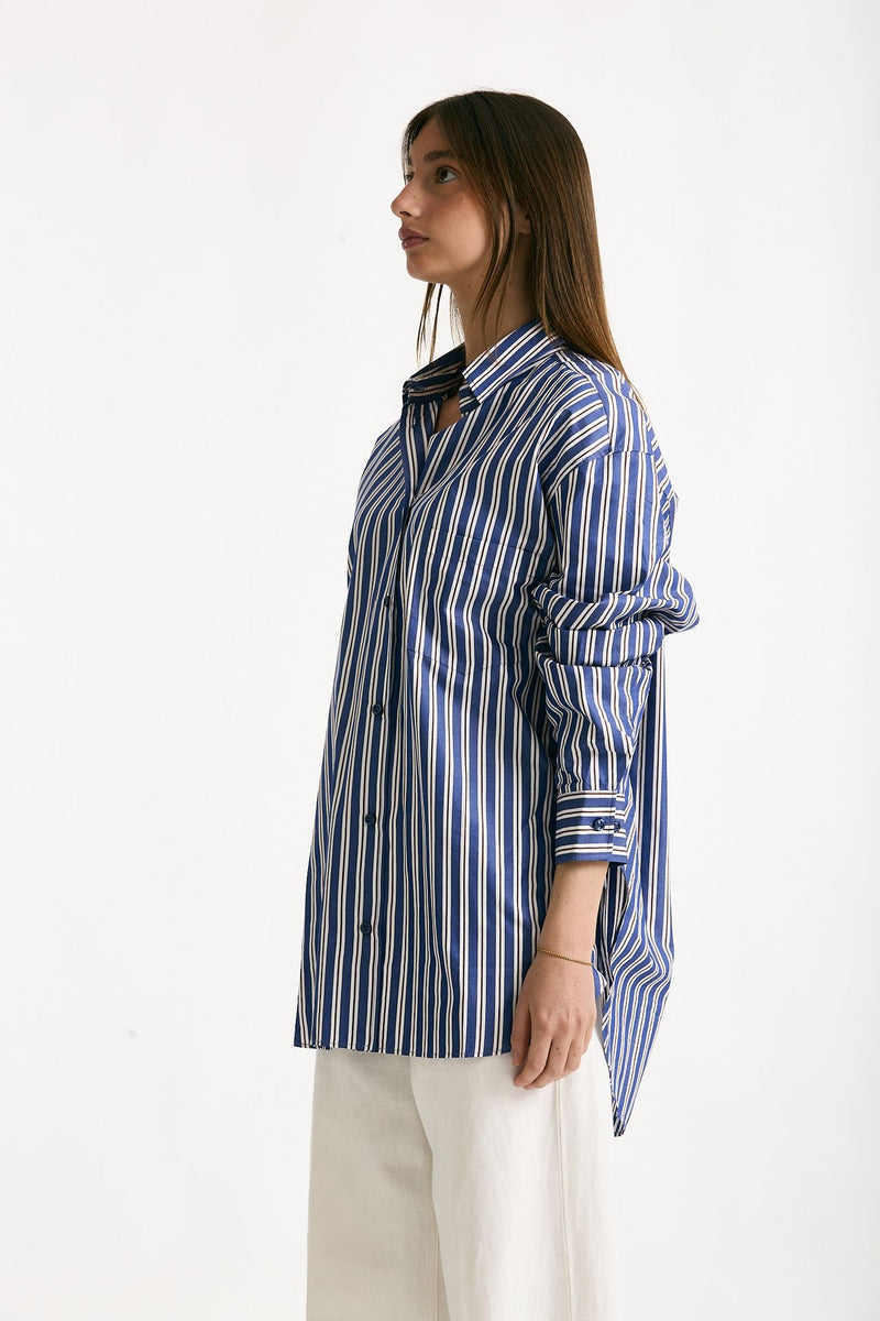 Camicia over Rigata blu bianca e bordeaux women The andamane - 3
