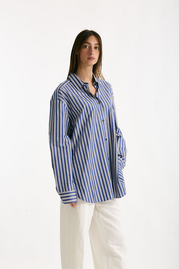 Camicia over Rigata blu bianca e bordeaux women The andamane