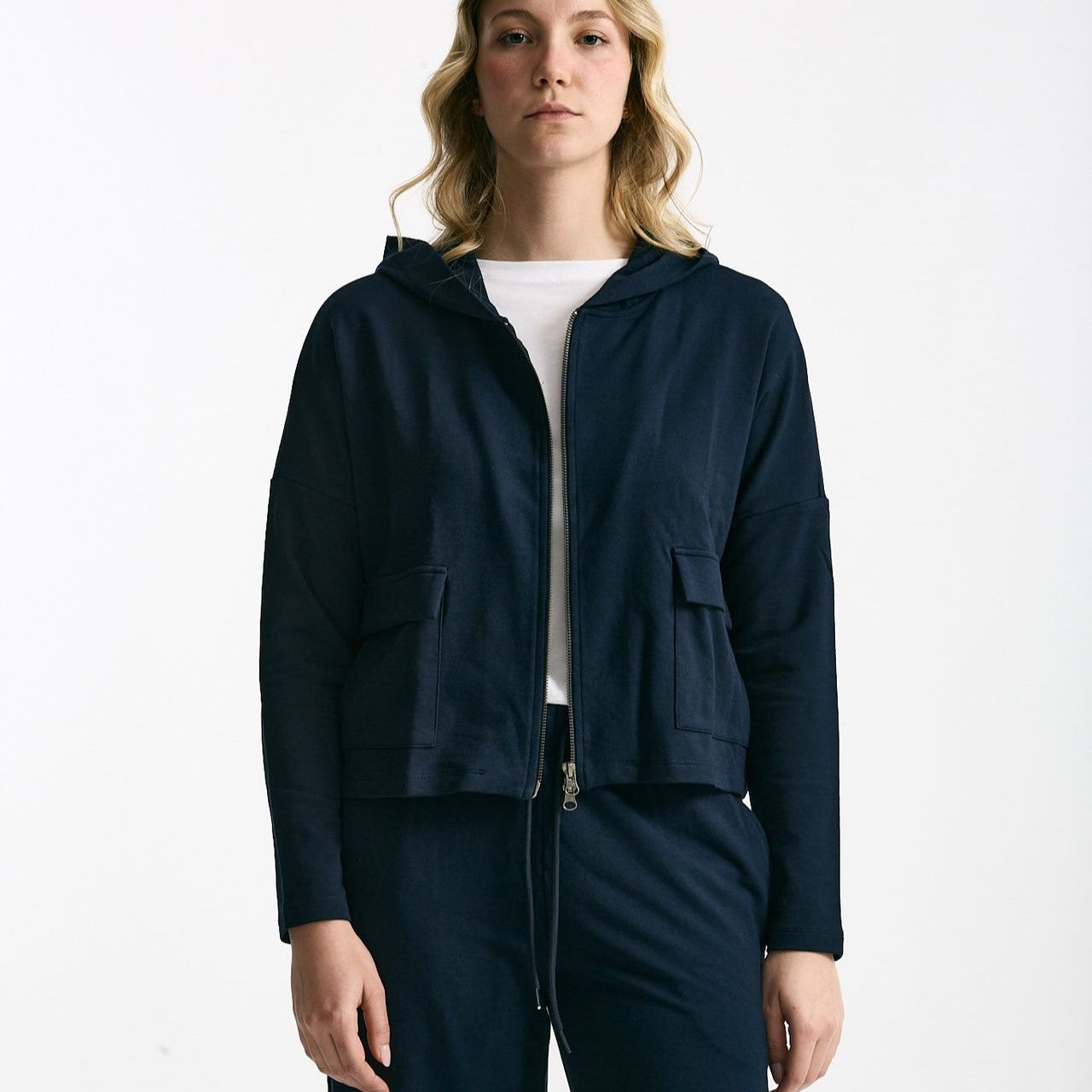 Felpa in cotone leggero blu Cappuccio women Anonym apparel - 7