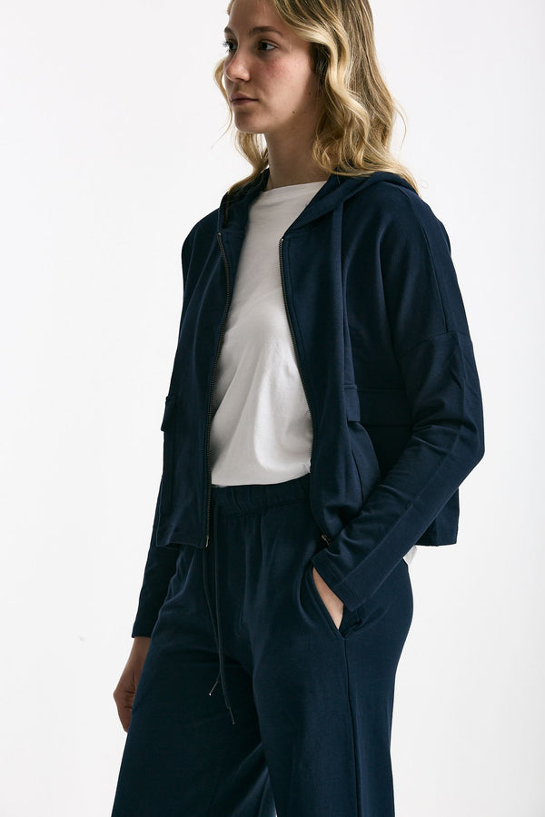 Felpa in cotone leggero blu Cappuccio women Anonym apparel