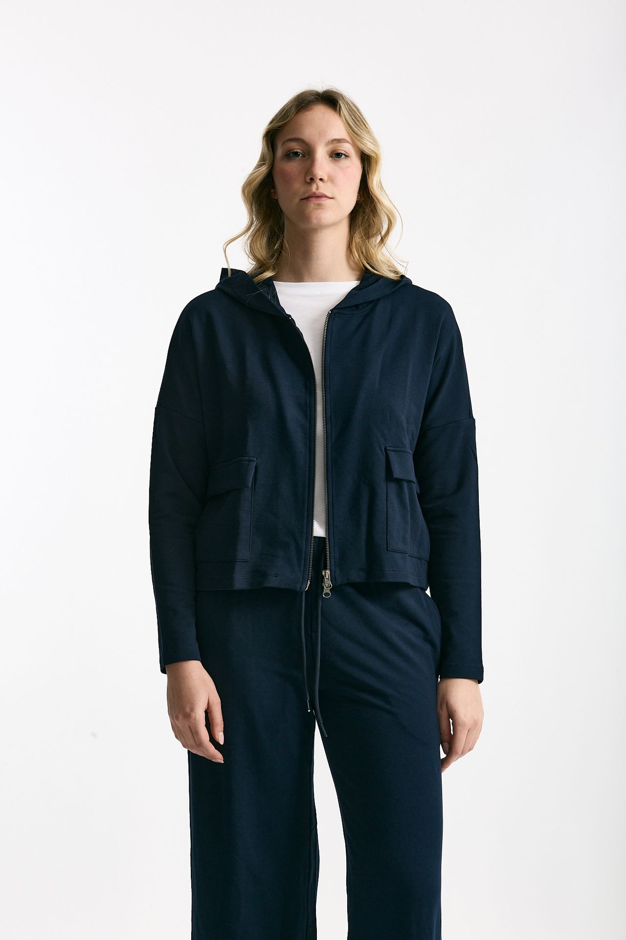Felpa in cotone leggero blu Cappuccio women Anonym apparel - 5