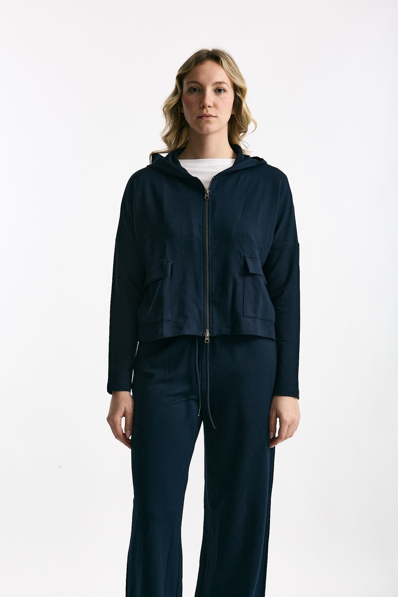 Felpa in cotone leggero blu Cappuccio women Anonym apparel - 2