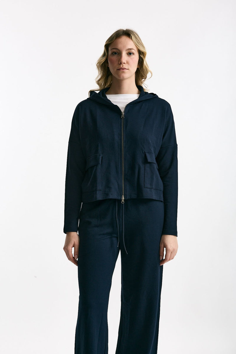 Felpa in cotone leggero blu Cappuccio women Anonym apparel - 2