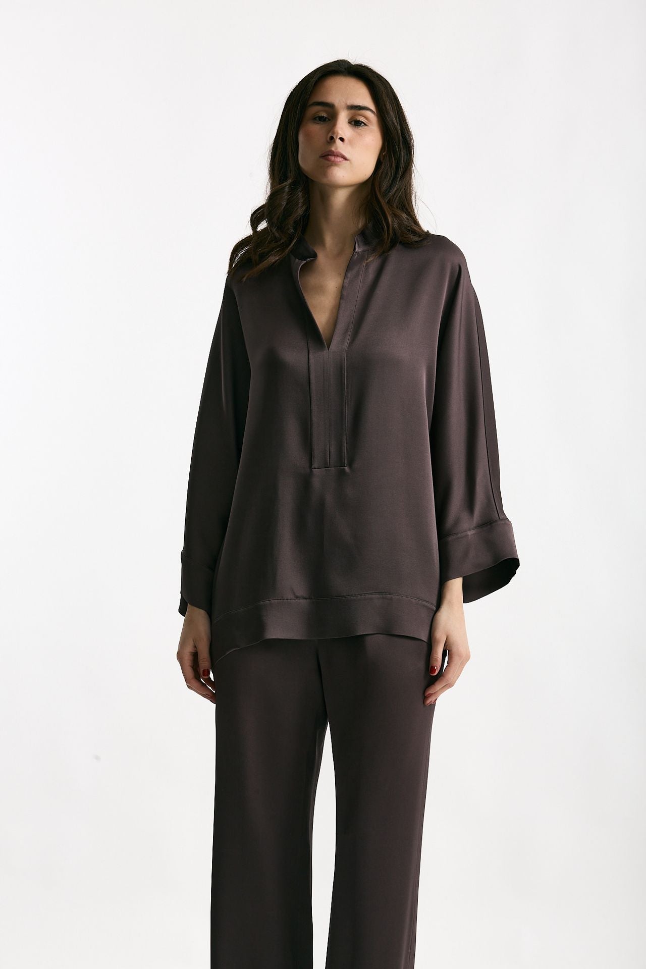 Camicia over in viscosa melanzana women Antonelli firenze - 1
