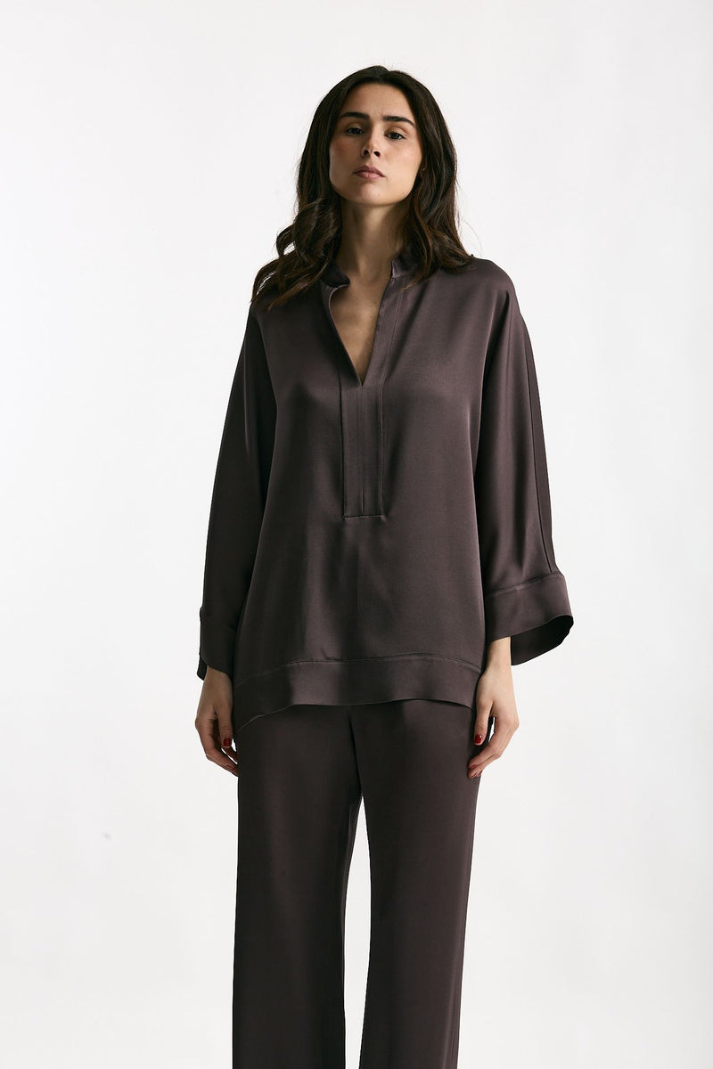 Camicia over in viscosa melanzana women Antonelli firenze - 1