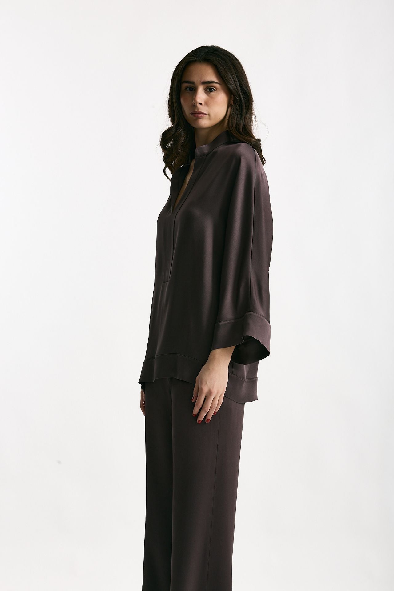Camicia over in viscosa melanzana women Antonelli firenze - 2