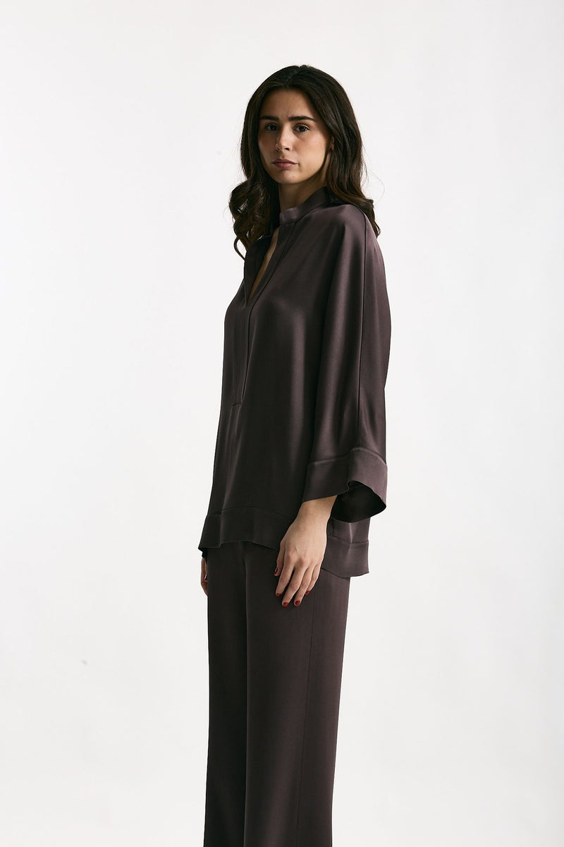 Camicia over in viscosa melanzana women Antonelli firenze - 2