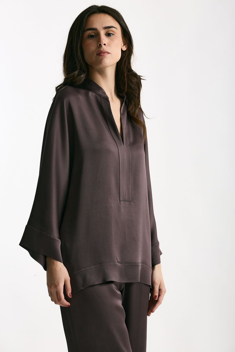Camicia over in viscosa melanzana women Antonelli firenze - 4