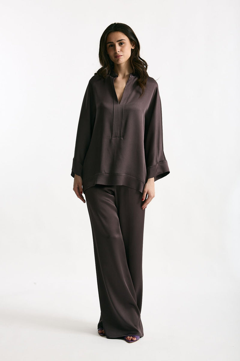 Camicia over in viscosa melanzana women Antonelli firenze - 6