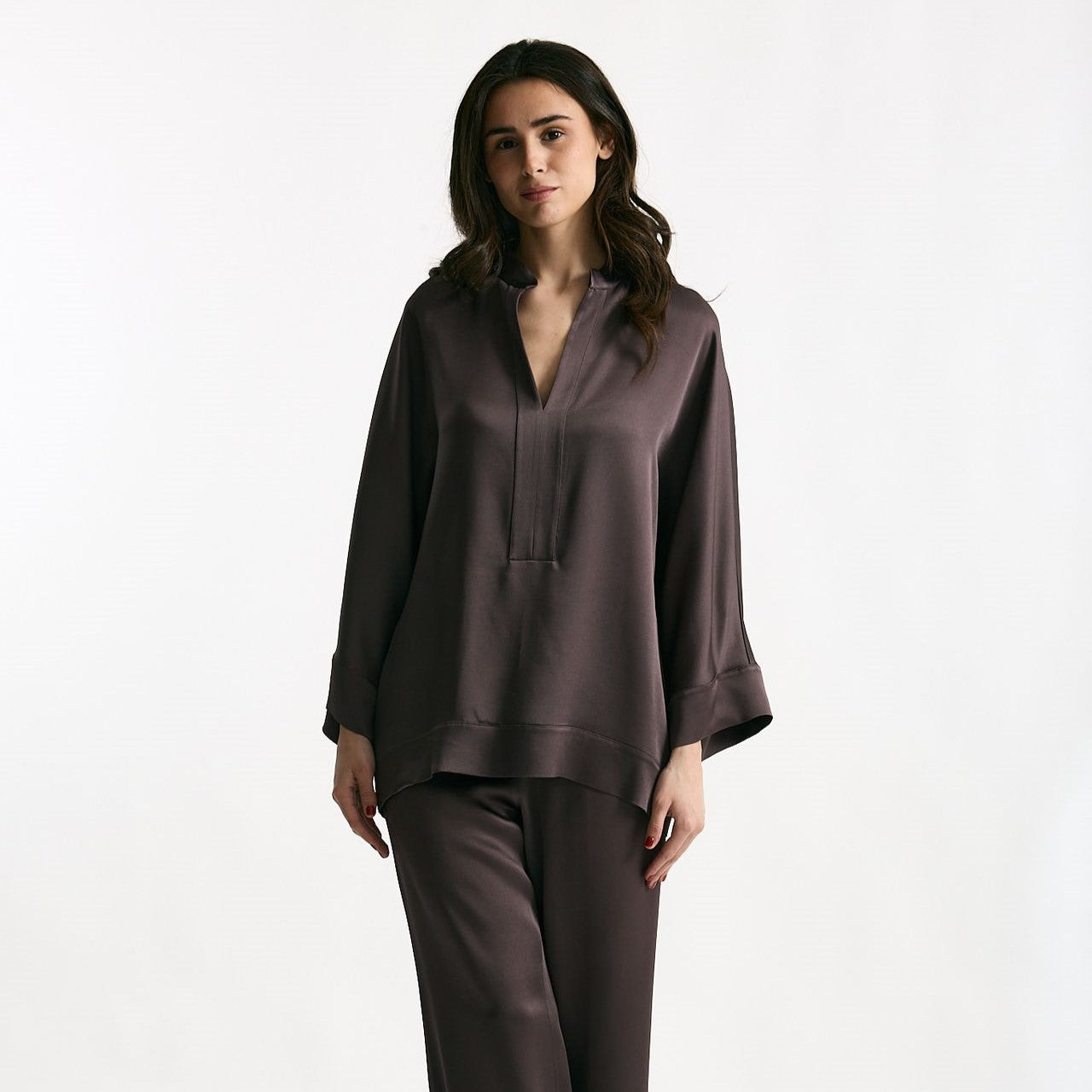 Camicia over in viscosa melanzana women Antonelli firenze - 7
