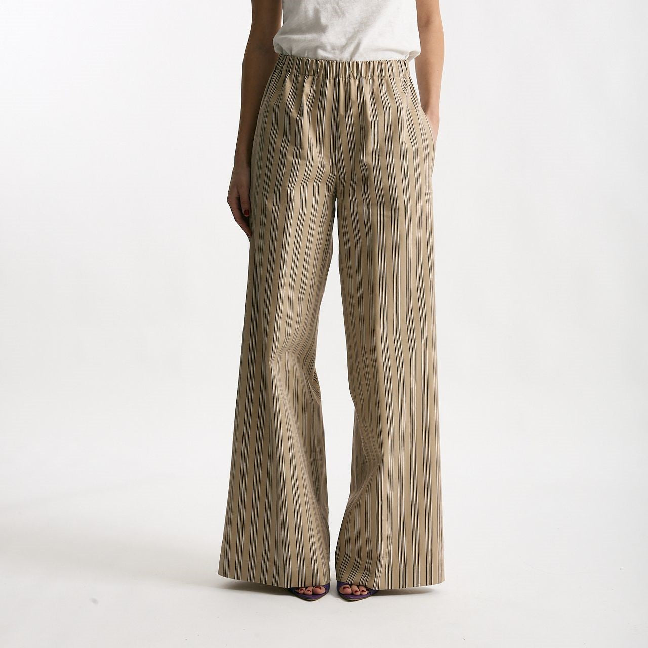 Pantalone rigato beige con riga women Antonelli firenze - 6