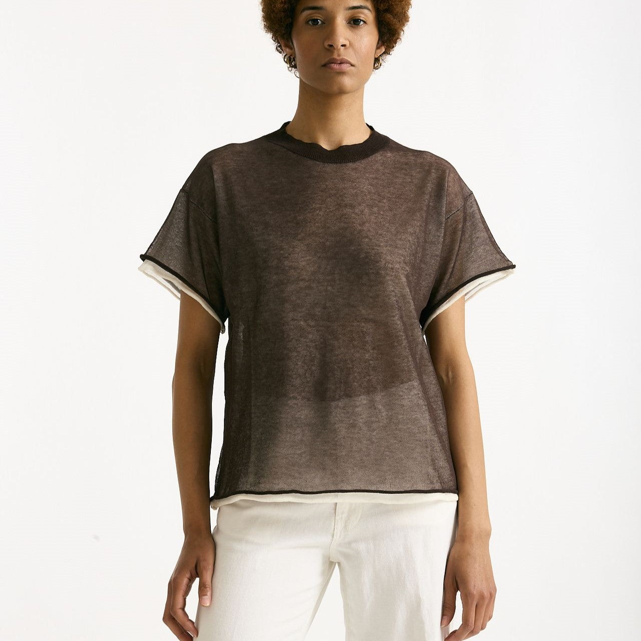Maglia doppiata marrone e bianco women Antonelli firenze - 6