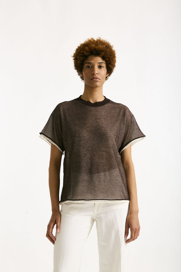 Maglia doppiata marrone e bianco women Antonelli firenze