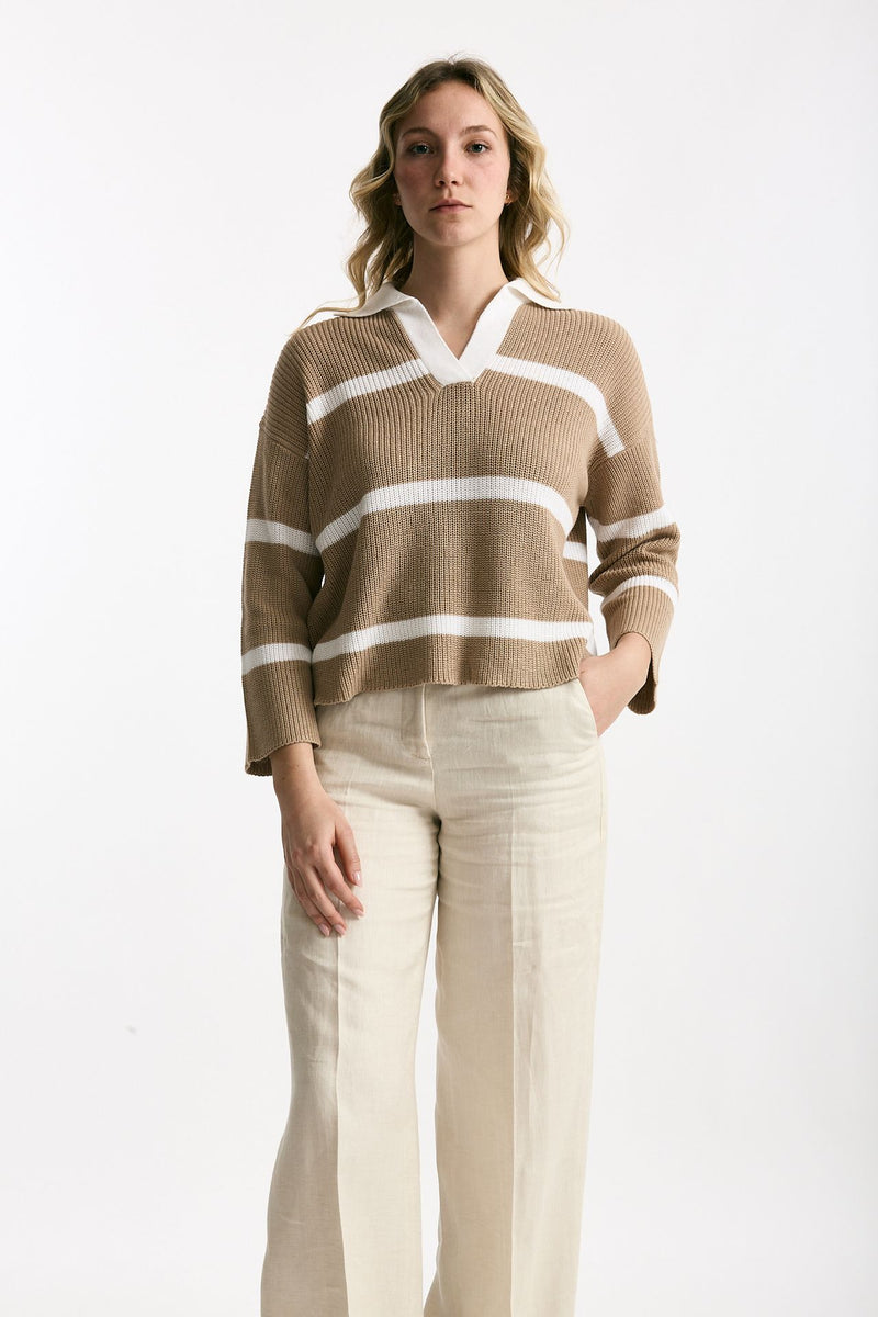 Maglia polo in cotone e cashmere rigata women Be you - 1