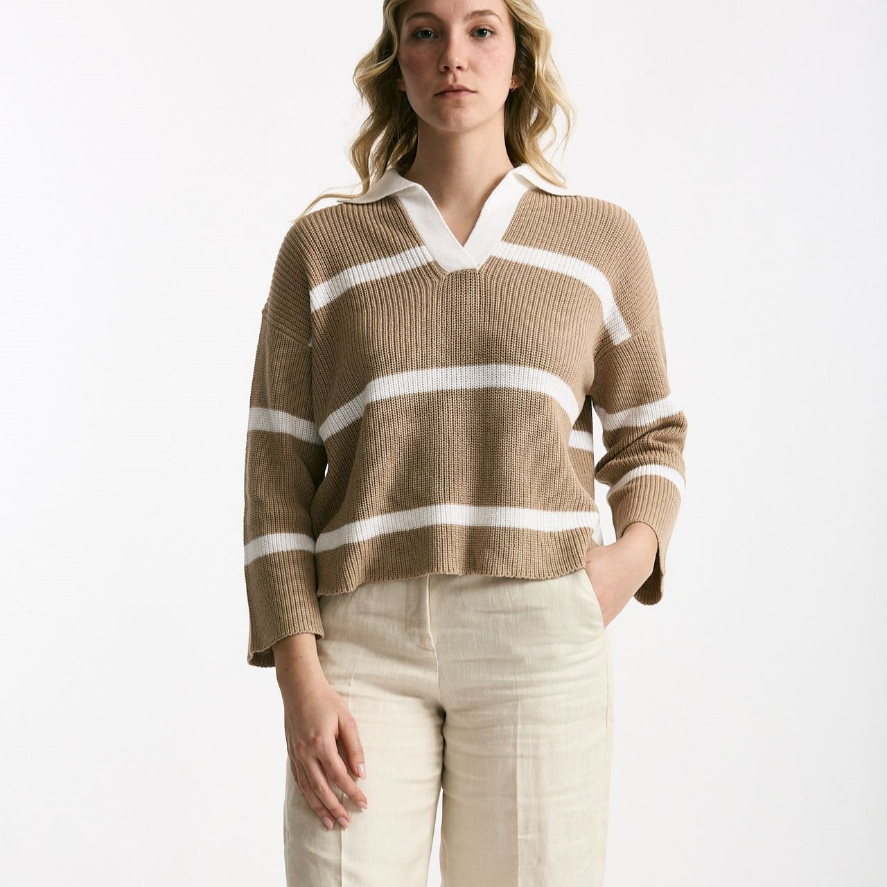 Maglia polo in cotone e cashmere rigata women Be you - 6