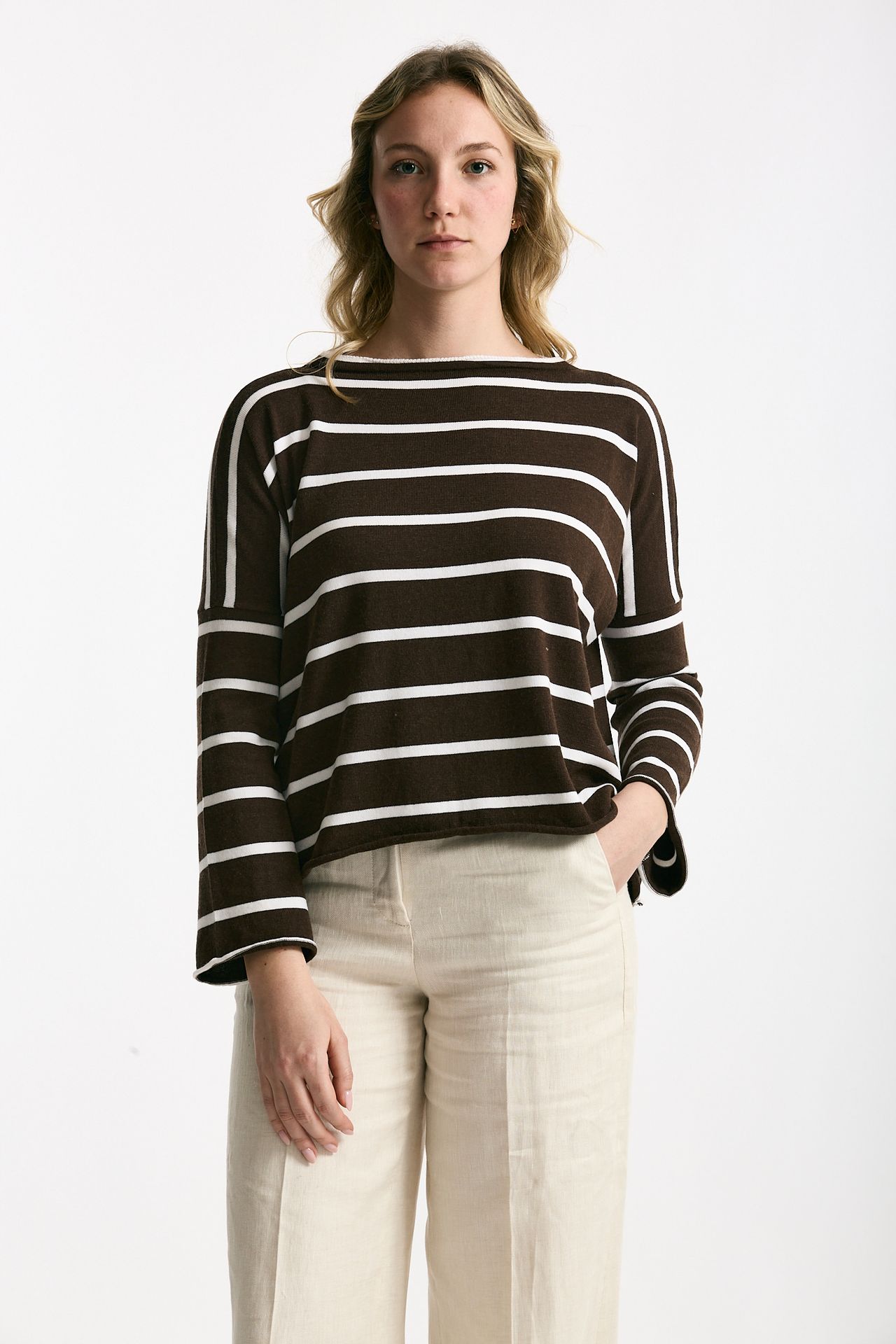 Maglia collo a barchetta rigata women Be you - 1
