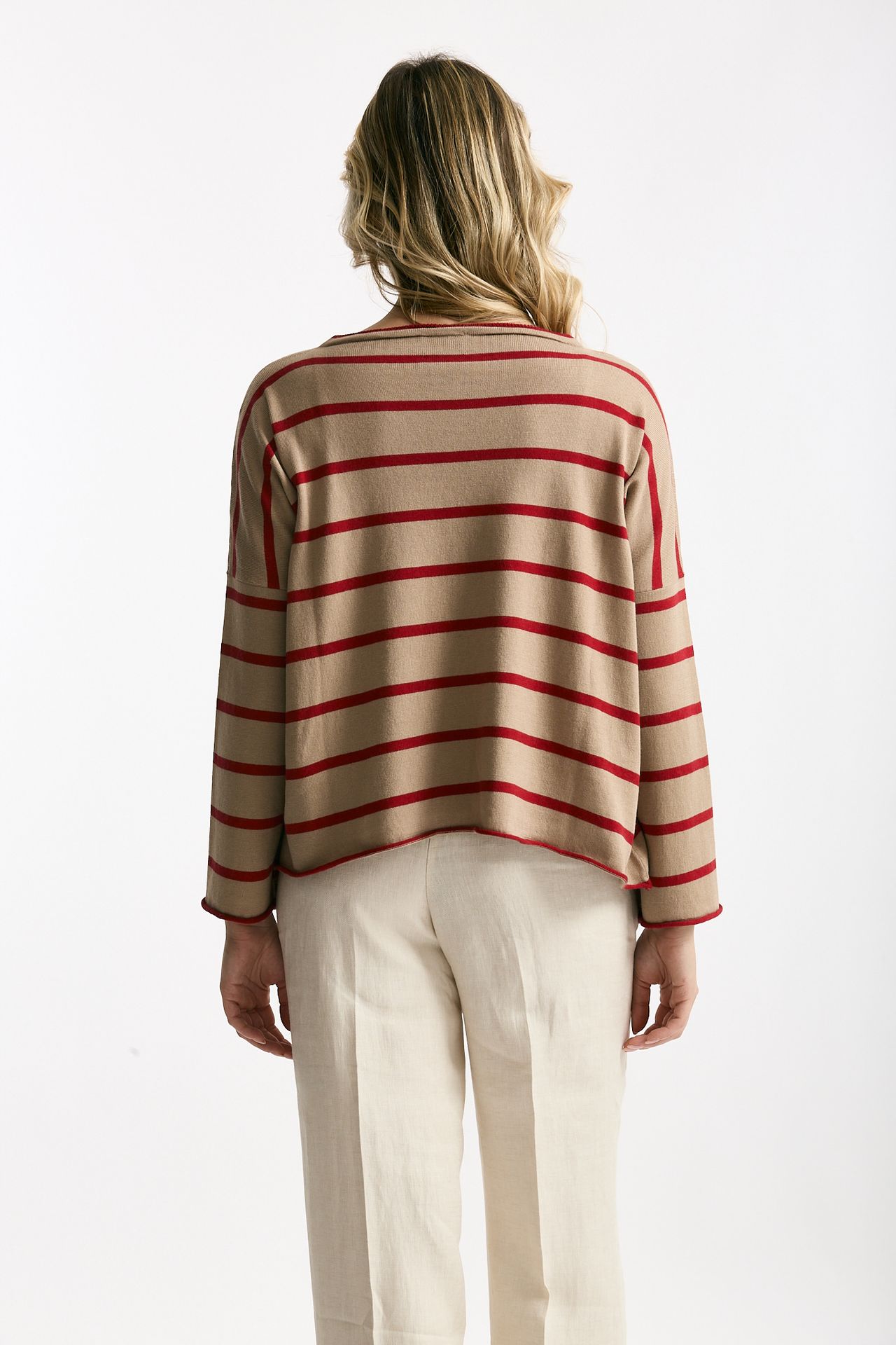 Maglia collo a barchetta rigata cammello women Be you - 3