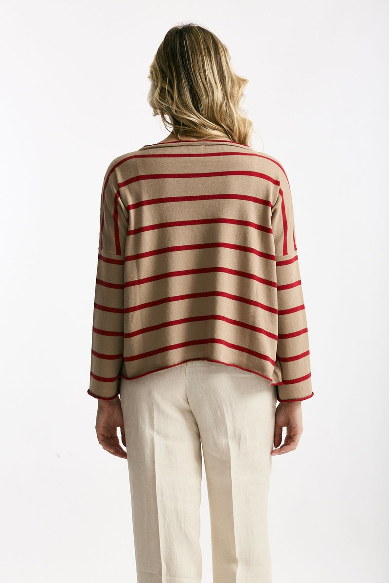 Maglia collo a barchetta rigata cammello women Be you - 3