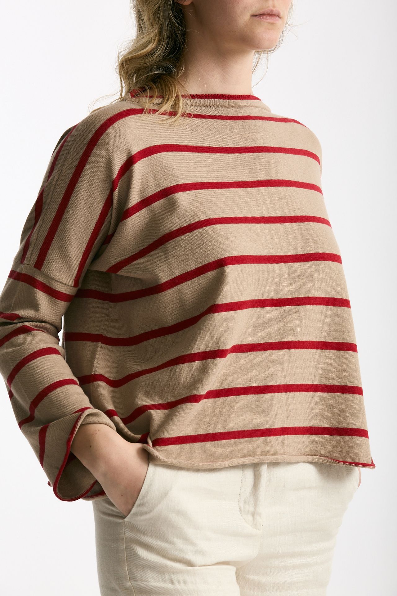 Maglia collo a barchetta rigata cammello women Be you - 4