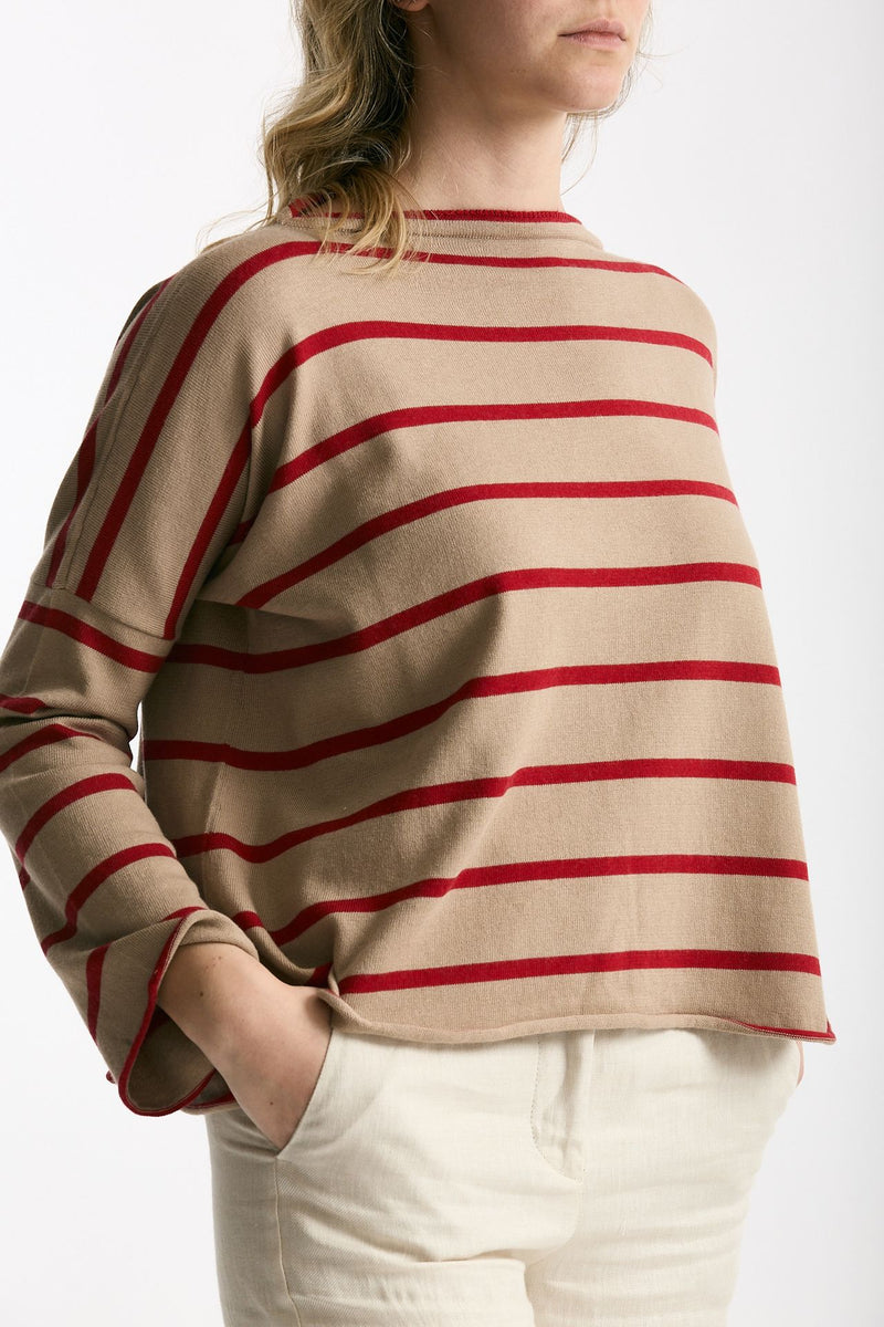 Maglia collo a barchetta rigata cammello women Be you - 4