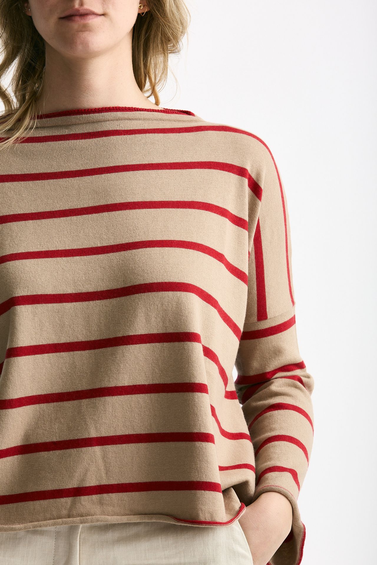 Maglia collo a barchetta rigata cammello women Be you - 5
