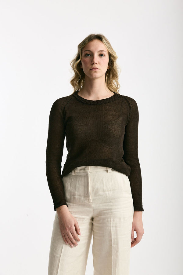 Maglia in lino e seta marrone scuro women Be you