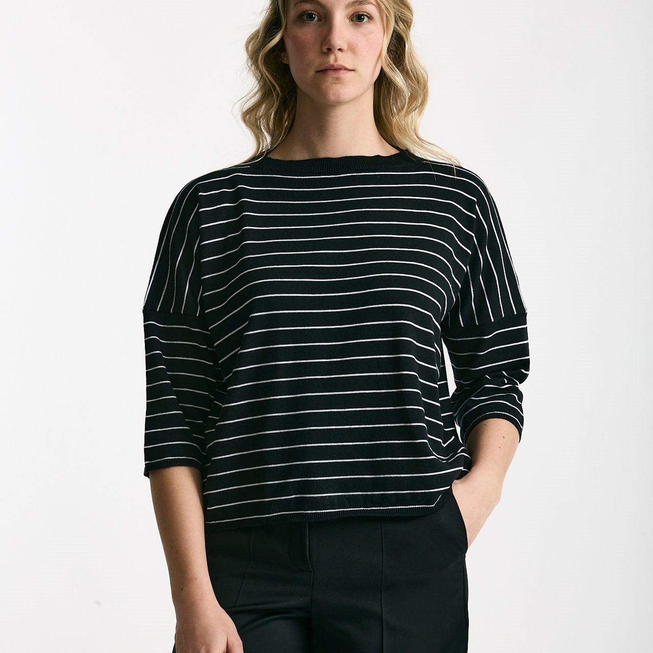 Maglia scatolina nero con riga bianca women Be you - 7
