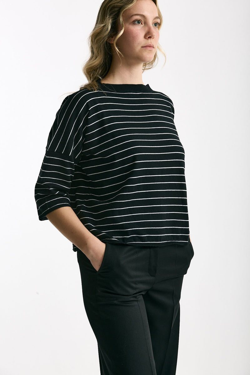 Maglia scatolina nero con riga bianca women Be you - 2