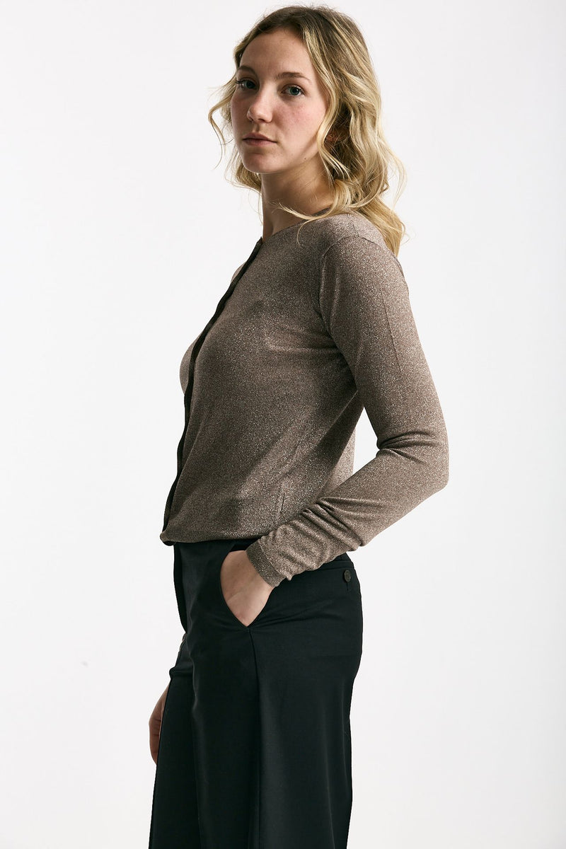 Cardigan slim in viscosa tortora con filo lurex women Be you - 1