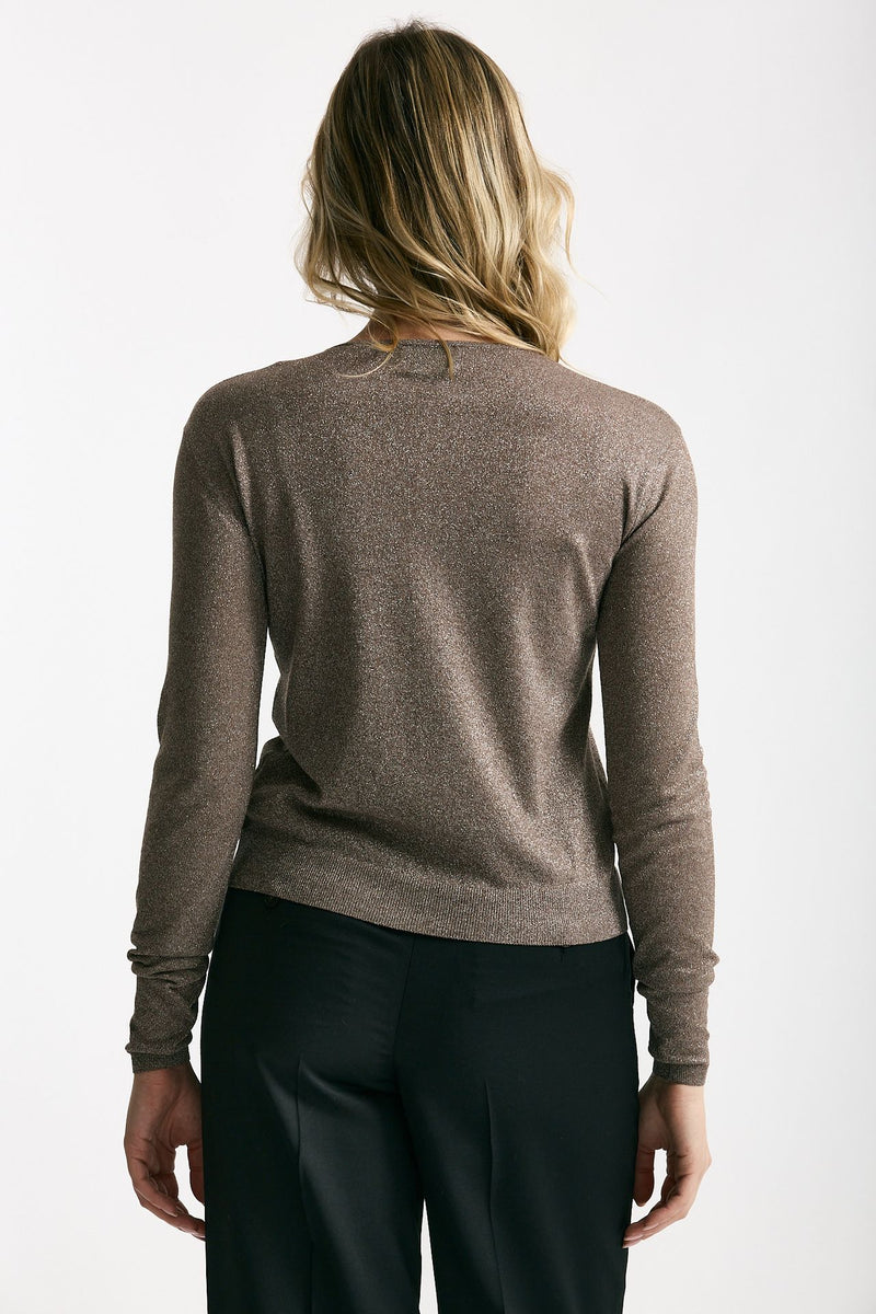 Cardigan slim in viscosa tortora con filo lurex women Be you - 2