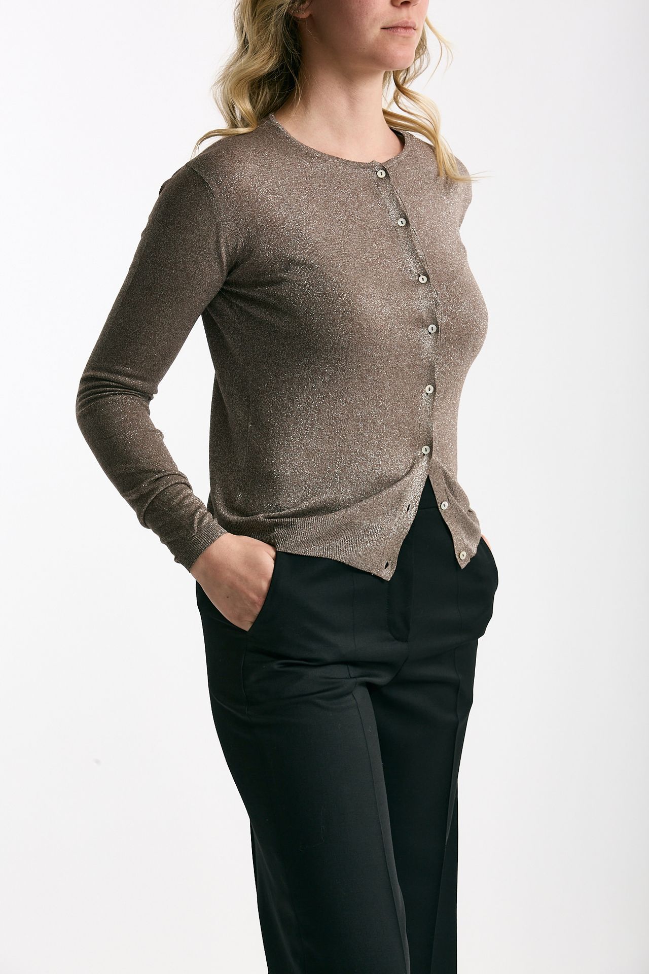 Cardigan slim in viscosa tortora con filo lurex women Be you - 3
